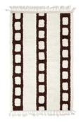 Load image into Gallery viewer, Ladder Crossing grid wool rug, dark brown lines on cream, full view
