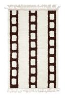 Ladder Crossing grid wool rug, dark brown lines on cream, full view
