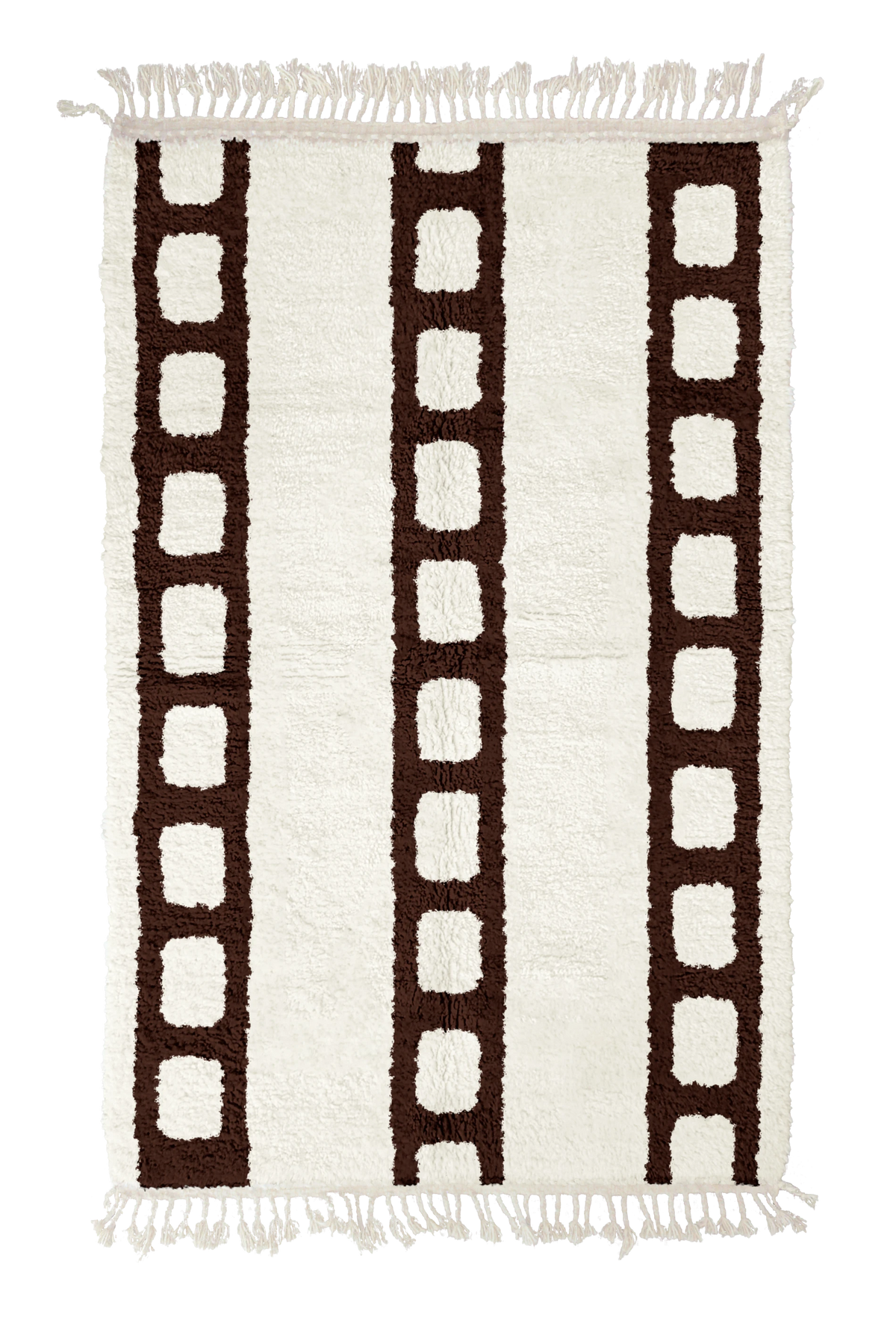Ladder Crossing grid wool rug, dark brown lines on cream, full view