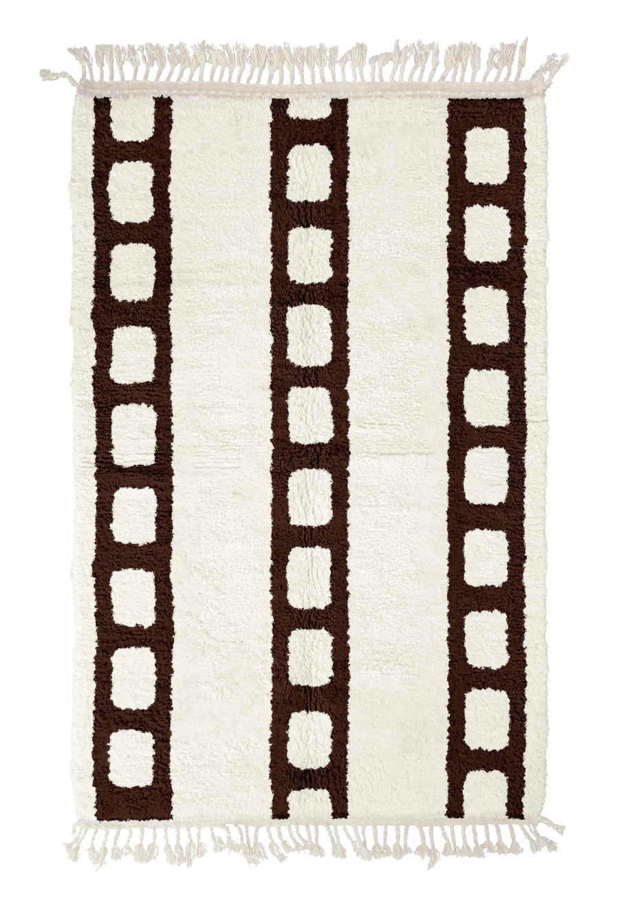 Ladder Crossing grid wool rug, dark brown lines on cream, full view