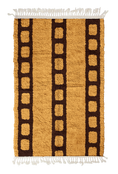 Load image into Gallery viewer, Ladder Crossing grid wool rug, dark brown lines on ochre yellow, full view
