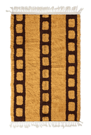 Ladder Crossing grid wool rug, dark brown lines on ochre yellow, full view