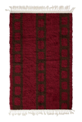 Load image into Gallery viewer, Ladder Crossing grid wool rug, dark brown lines on burgundy, full view
