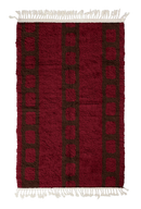 Ladder Crossing grid wool rug, dark brown lines on burgundy, full view