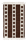 Load image into Gallery viewer, Ladder Crossing grid wool rug, cream lines on dark espresso brown, full view
