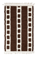 Ladder Crossing grid wool rug, cream lines on dark espresso brown, full view