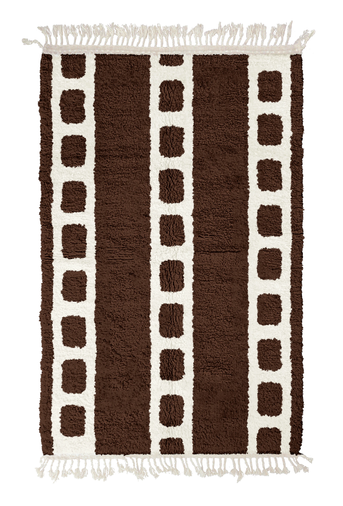 Ladder Crossing grid wool rug, cream lines on dark espresso brown, full view