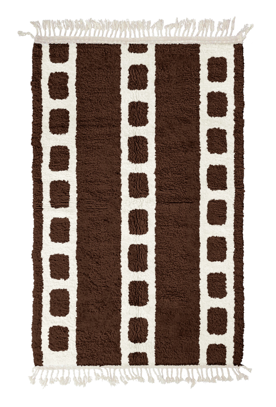 Ladder Crossing grid wool rug, cream lines on dark espresso brown, full view