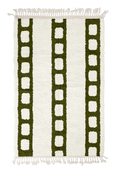 Load image into Gallery viewer, Ladder Crossing grid wool rug, olive green lines on cream, full view
