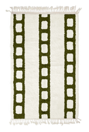 Ladder Crossing grid wool rug, olive green lines on cream, full view