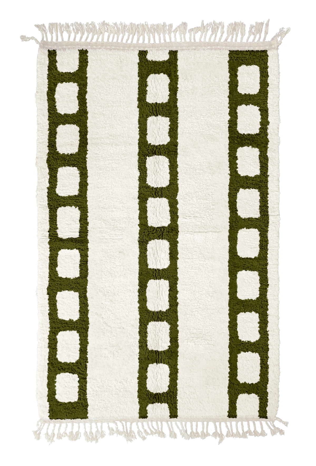Ladder Crossing grid wool rug, olive green lines on cream, full view