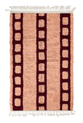 Load image into Gallery viewer, Ladder Crossing grid wool rug, oxblood red lines on blush pink, full view
