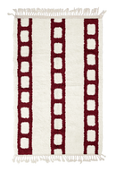Ladder Crossing grid wool rug, burgundy lines on cream, full view
