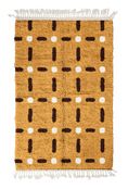 Load image into Gallery viewer, Open Crossing grid wool rug, dark brown lines and cream accents on ochre yellow, full view
