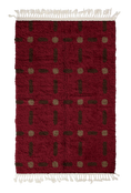Load image into Gallery viewer, Open Crossing grid wool rug, dark brown lines and warm taupe accents on burgundy, full view
