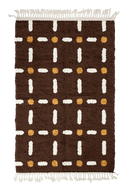 Open Crossing grid wool rug, cream lines and ochre yellow accents on dark espresso brown, full view