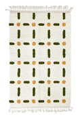 Load image into Gallery viewer, Open Crossing grid wool rug, olive green lines and ochre yellow accents on cream, full view

