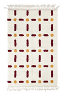 Open Crossing grid wool rug, burgundy lines and ochre yellow accents on cream, full view