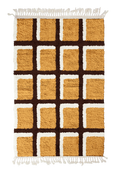 Load image into Gallery viewer, Shadow Crossing grid wool rug, dark brown lines and cream accents on ochre yellow, full view
