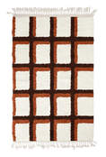 Load image into Gallery viewer, Shadow Crossing grid wool rug, dark brown lines and terracotta accents on cream, full view

