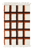Shadow Crossing grid wool rug, dark brown lines and terracotta accents on cream, full view
