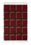 Load image into Gallery viewer, Shadow Crossing grid wool rug, dark brown lines and warm taupe accents on burgundy, full view
