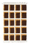 Load image into Gallery viewer, Shadow Crossing grid wool rug, cream lines and ochre yellow accents on dark espresso brown, full view
