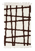 Load image into Gallery viewer, Leaning Crossing grid wool rug, dark brown lines on cream, full view
