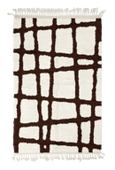 Leaning Crossing grid wool rug, dark brown lines on cream, full view