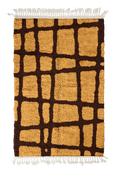 Load image into Gallery viewer, Leaning Crossing grid wool rug, dark brown lines on ochre yellow, full view
