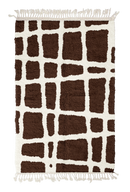 Leaning Crossing grid wool rug, cream lines on dark espresso brown, full view