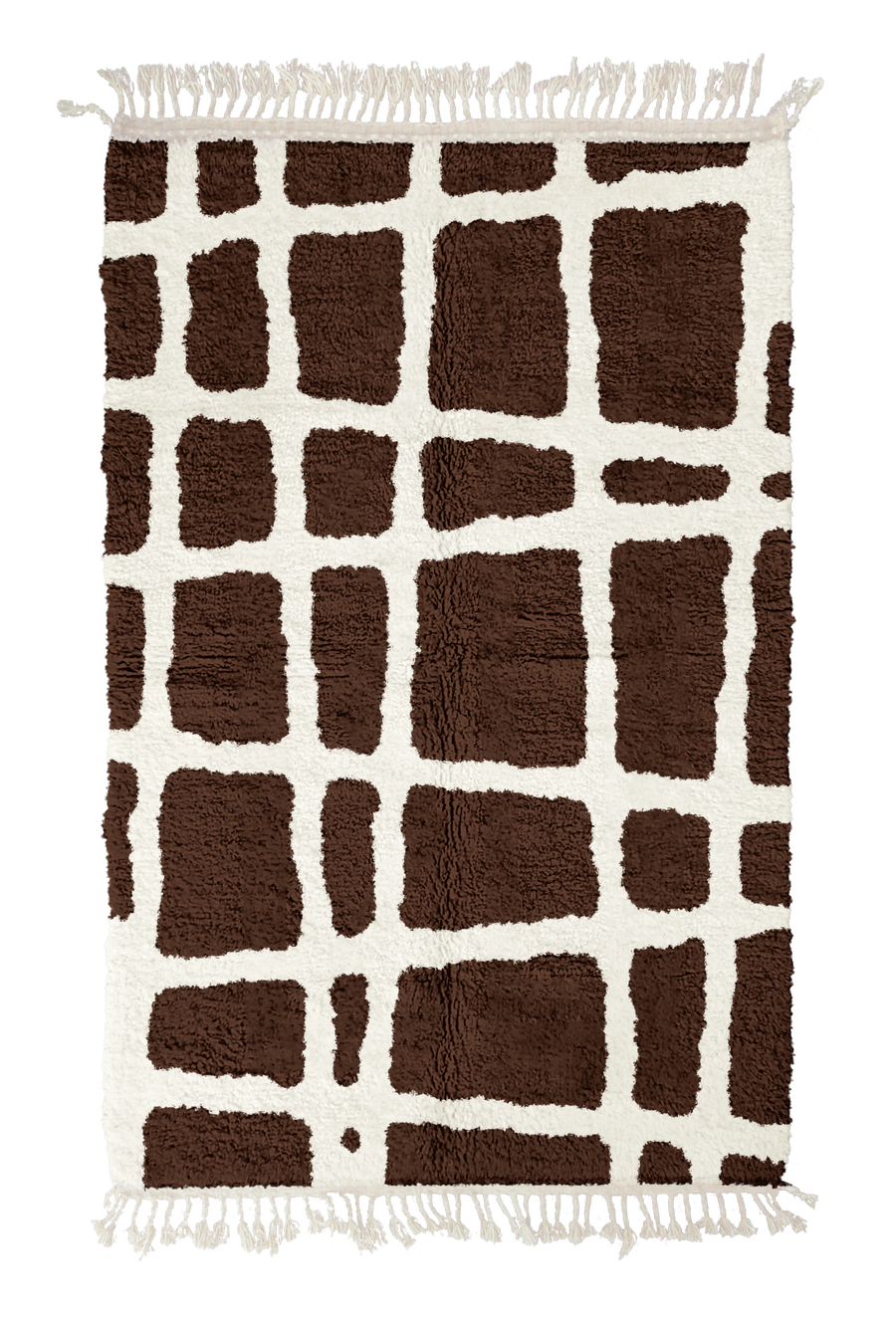 Leaning Crossing grid wool rug, cream lines on dark espresso brown, full view