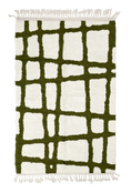 Load image into Gallery viewer, Leaning Crossing grid wool rug, olive green lines on cream, full view

