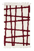 Load image into Gallery viewer, Leaning Crossing grid wool rug, burgundy lines on cream, full view
