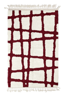 Leaning Crossing grid wool rug, burgundy lines on cream, full view