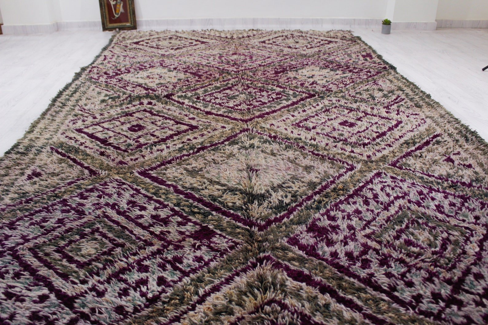 Vintage Moroccan Rug – Handmade Wool Berber rug, 12x6 ft – Purple beni mguild rug