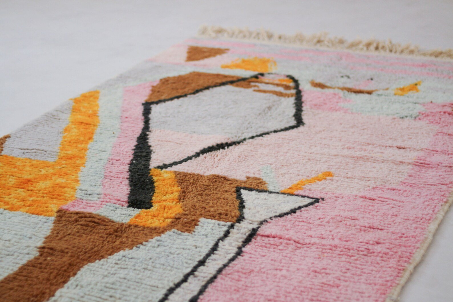 Pink 8x5 Moroccan Colorful Rug – contemporary moroccan rugs, moroccan berber rugs, Handmade Wool Rug