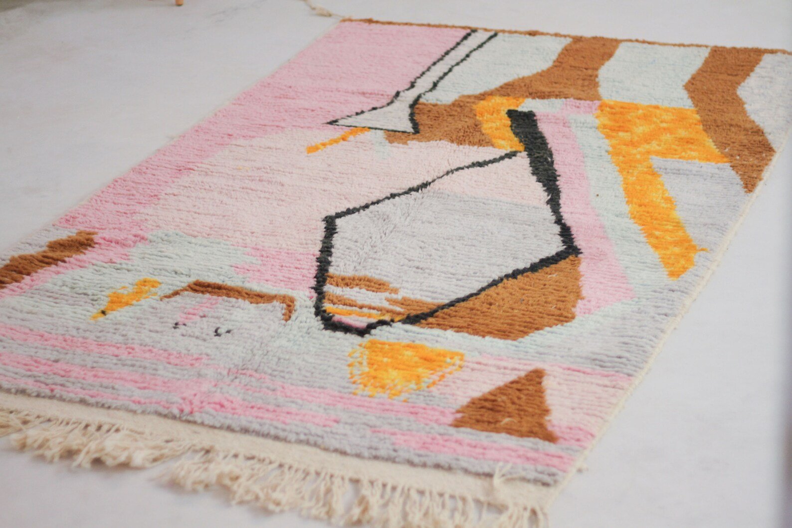 Pink 8x5 Moroccan Colorful Rug – contemporary moroccan rugs, moroccan berber rugs, Handmade Wool Rug