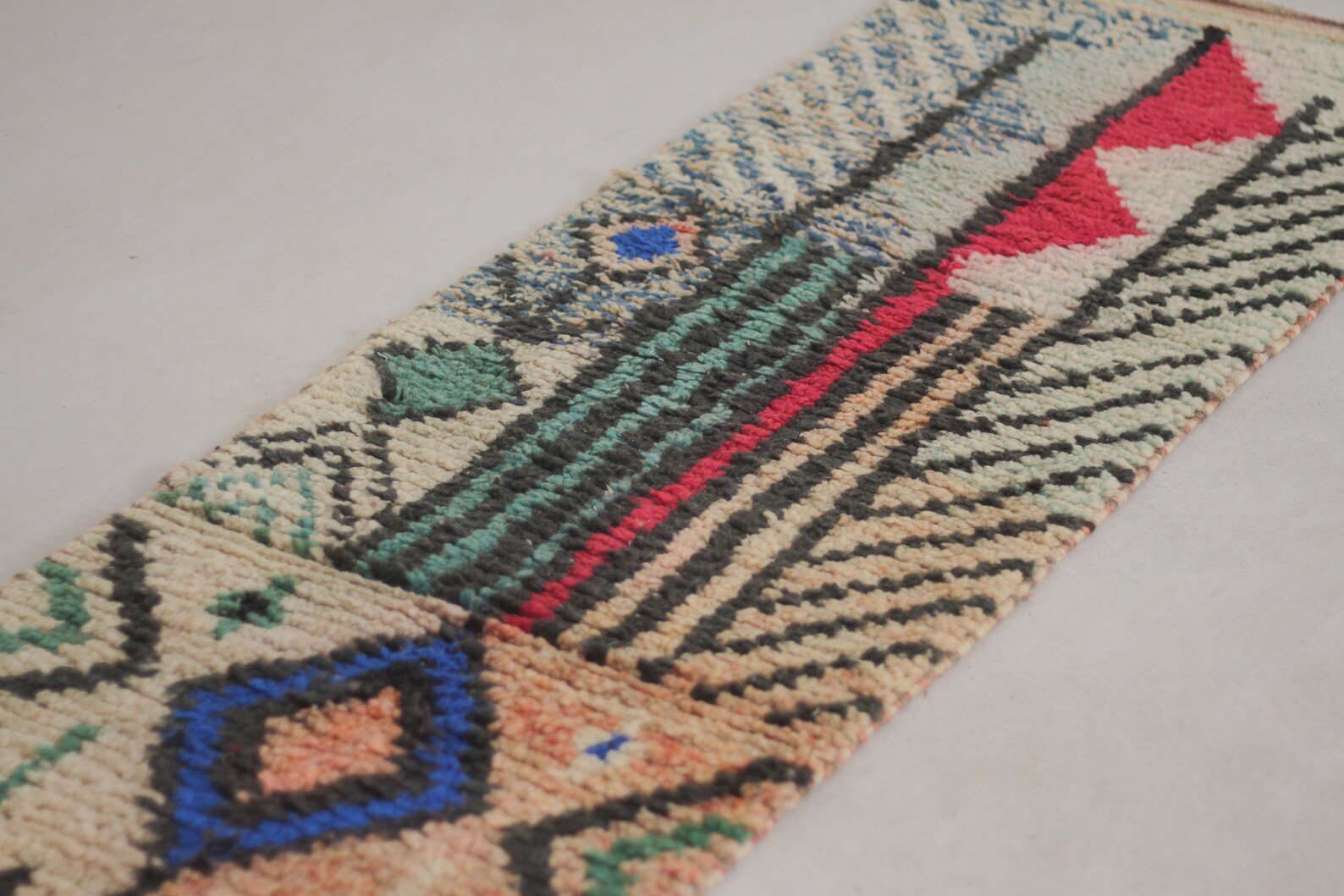 Multicolored 9.5x2 Boujad Runner Rug – rug runner, hallway runner rugs, Handmade Wool Rug