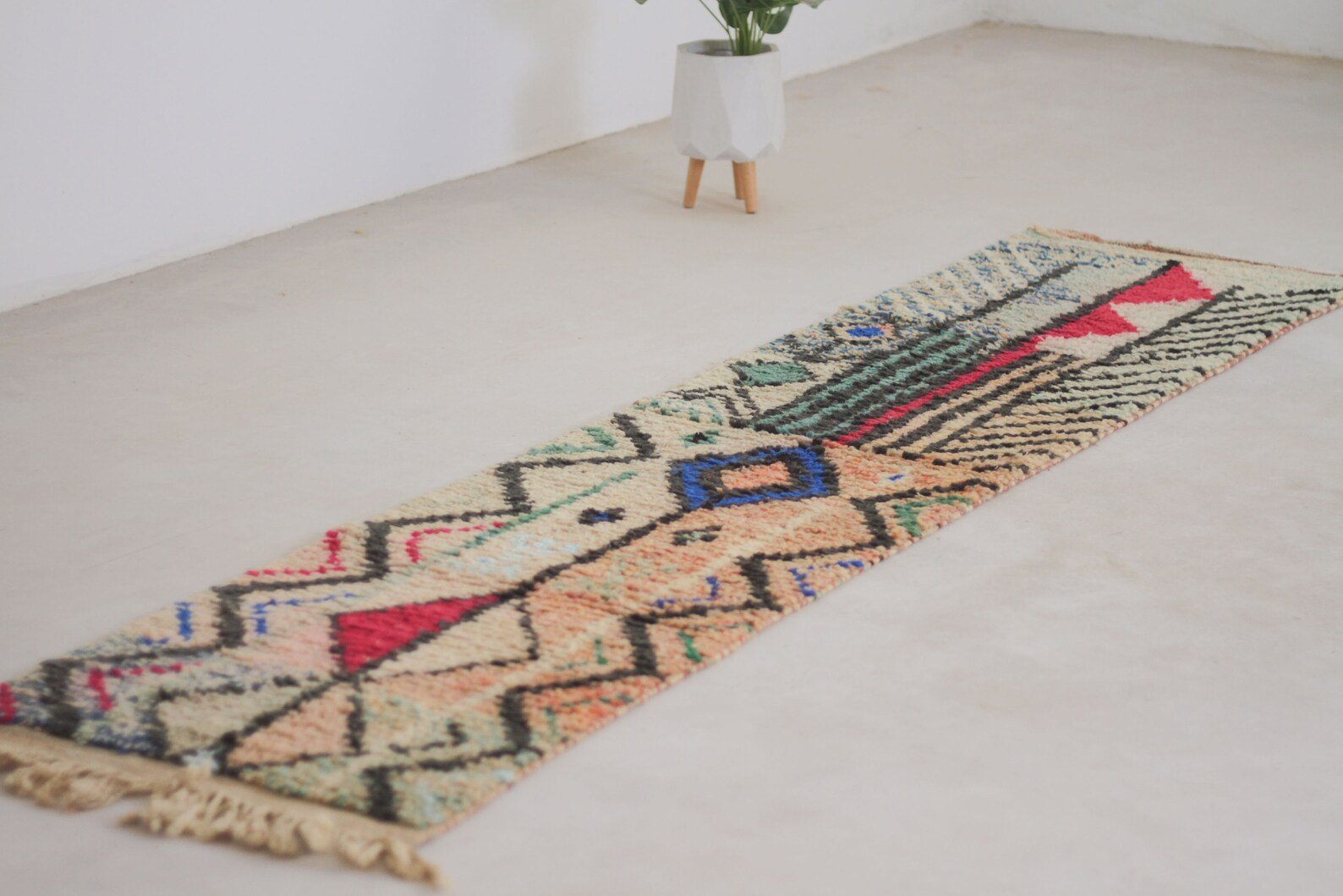 Multicolored 9.5x2 Boujad Runner Rug – rug runner, hallway runner rugs, Handmade Wool Rug
