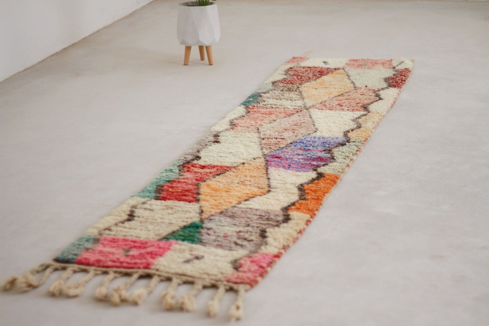 Red 9.5x2 Boujad Runner Rug – handmade runner rug, wool runner rugs, Handmade Wool Rug