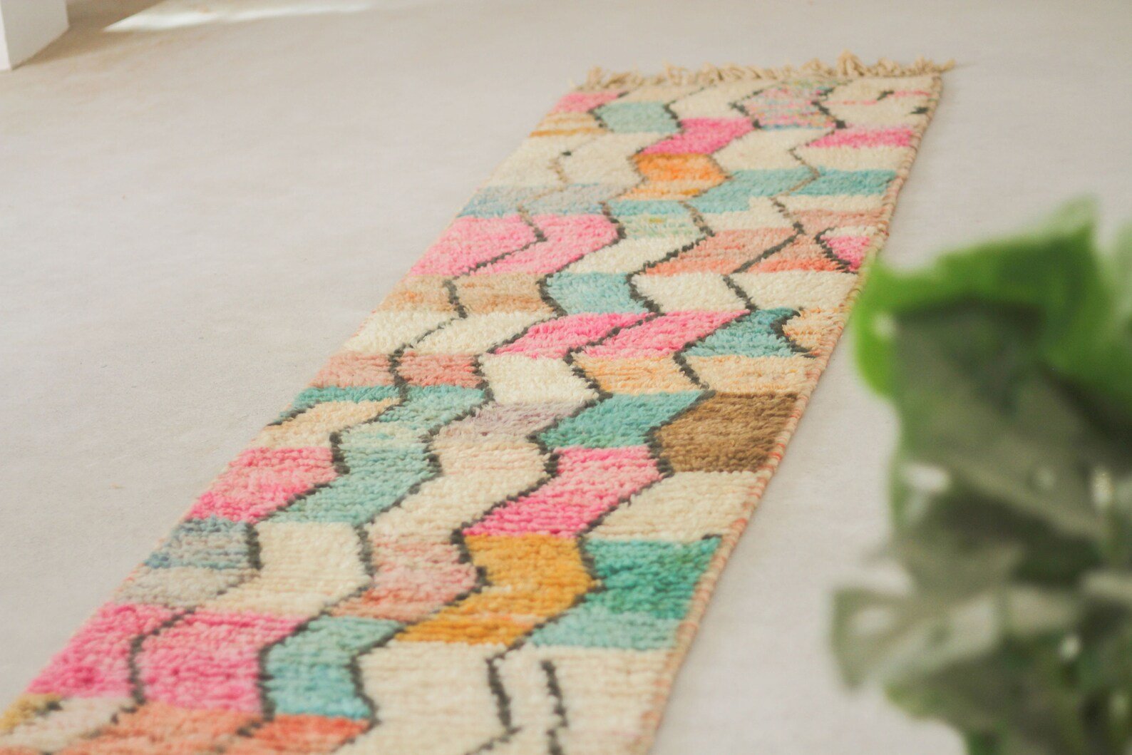 Pink 11x2 Boujad Runner Rug – moroccan runner rug, runner rug carpet, Handmade Wool Rug