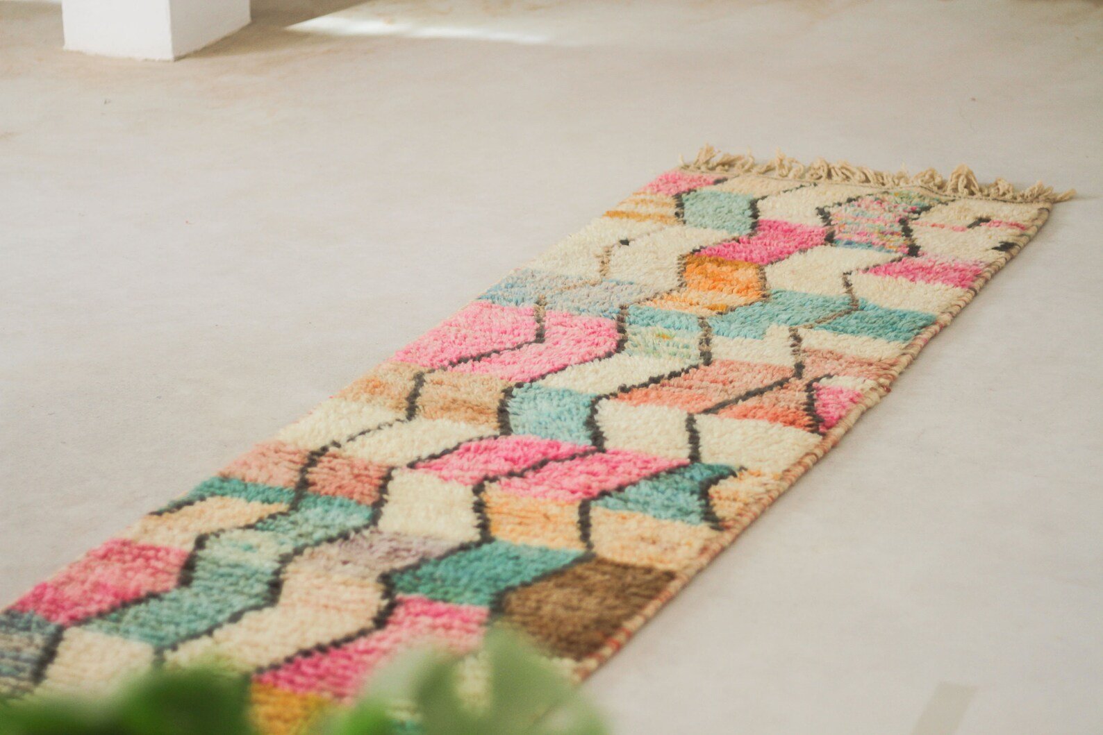Pink 11x2 Boujad Runner Rug – moroccan runner rug, runner rug carpet, Handmade Wool Rug