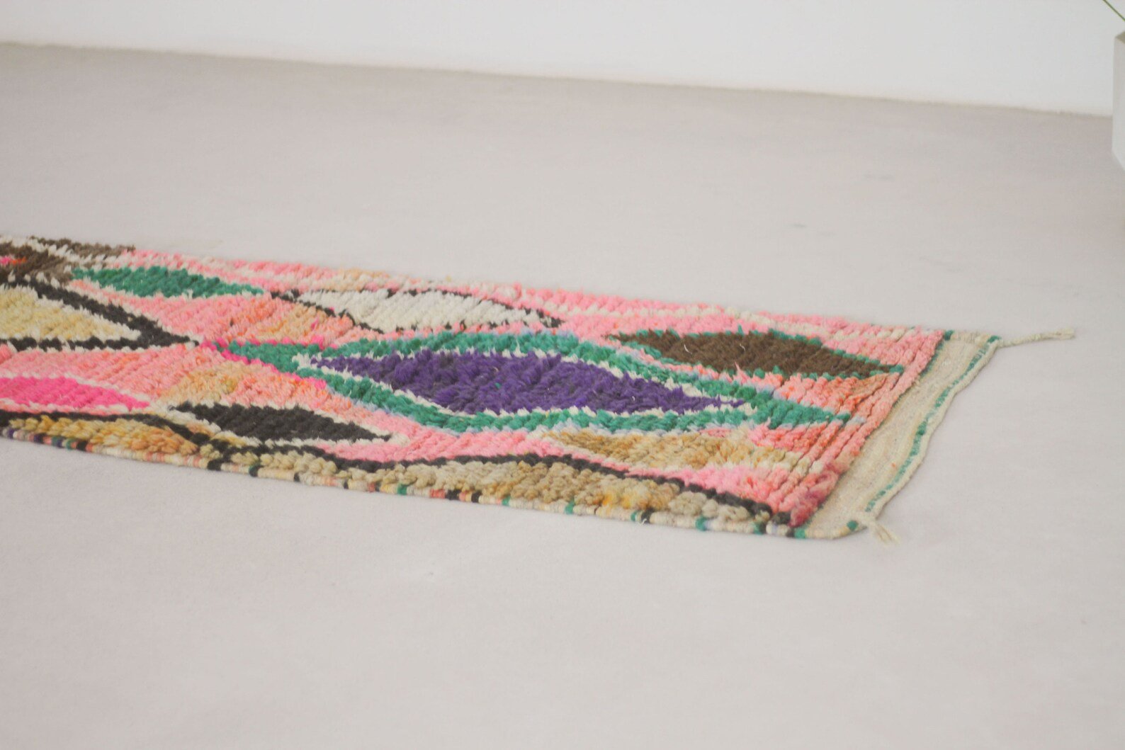 Pink 10x2 Moroccan Runner Rug – wool runner rug, runner rug, Handmade Wool Rug