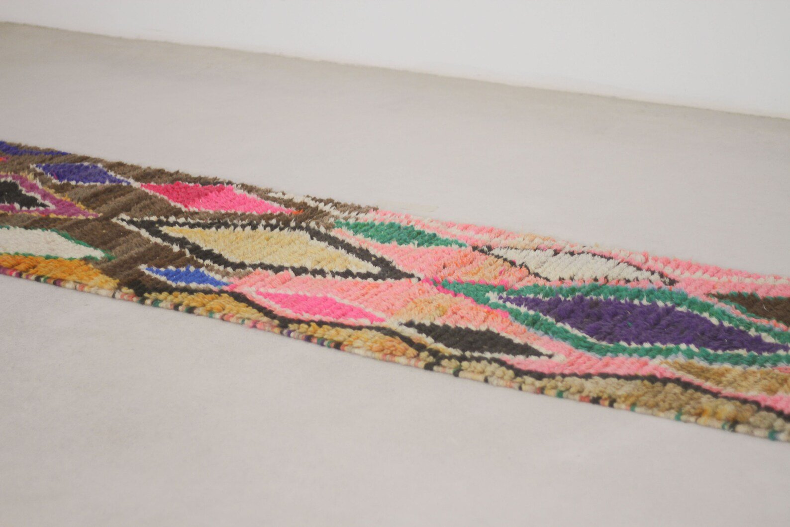 Pink 10x2 Moroccan Runner Rug – wool runner rug, runner rug, Handmade Wool Rug