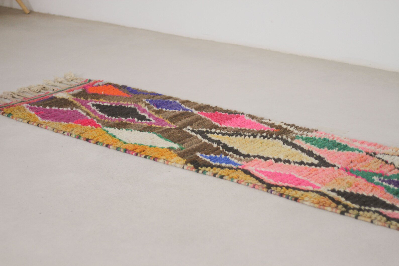 Pink 10x2 Moroccan Runner Rug – wool runner rug, runner rug, Handmade Wool Rug