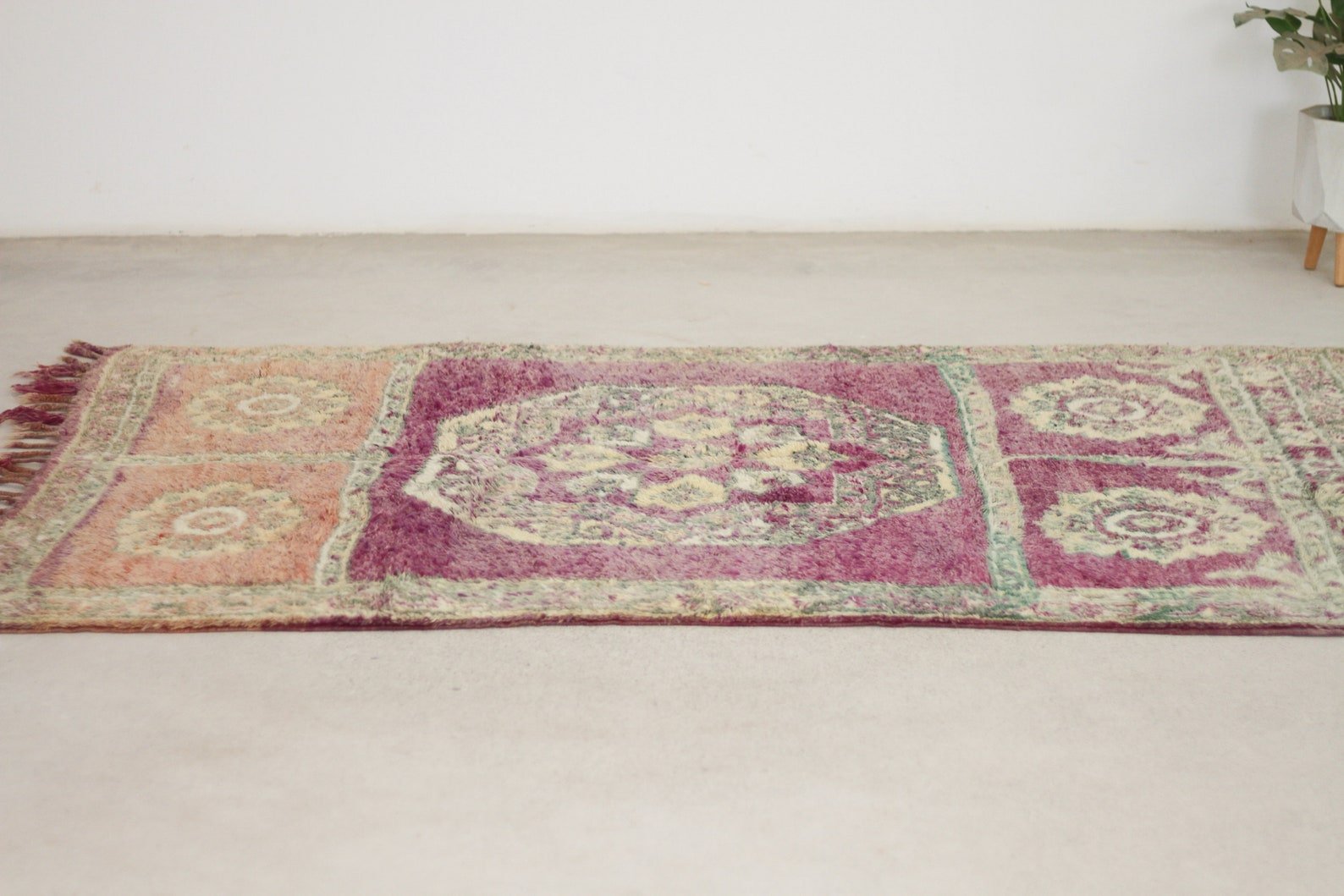 Vintage Moroccan Rug – Handmade Wool Berber rug, 4x7 ft – Purple beni mguild rug
