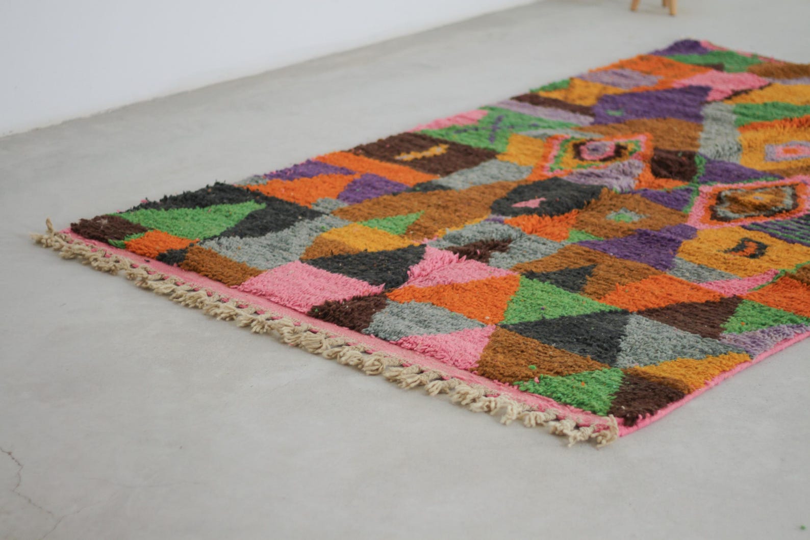 Orange 8x5 Boujad Rug – moroccan shag rug, berber wool rug, Handmade Wool Rug