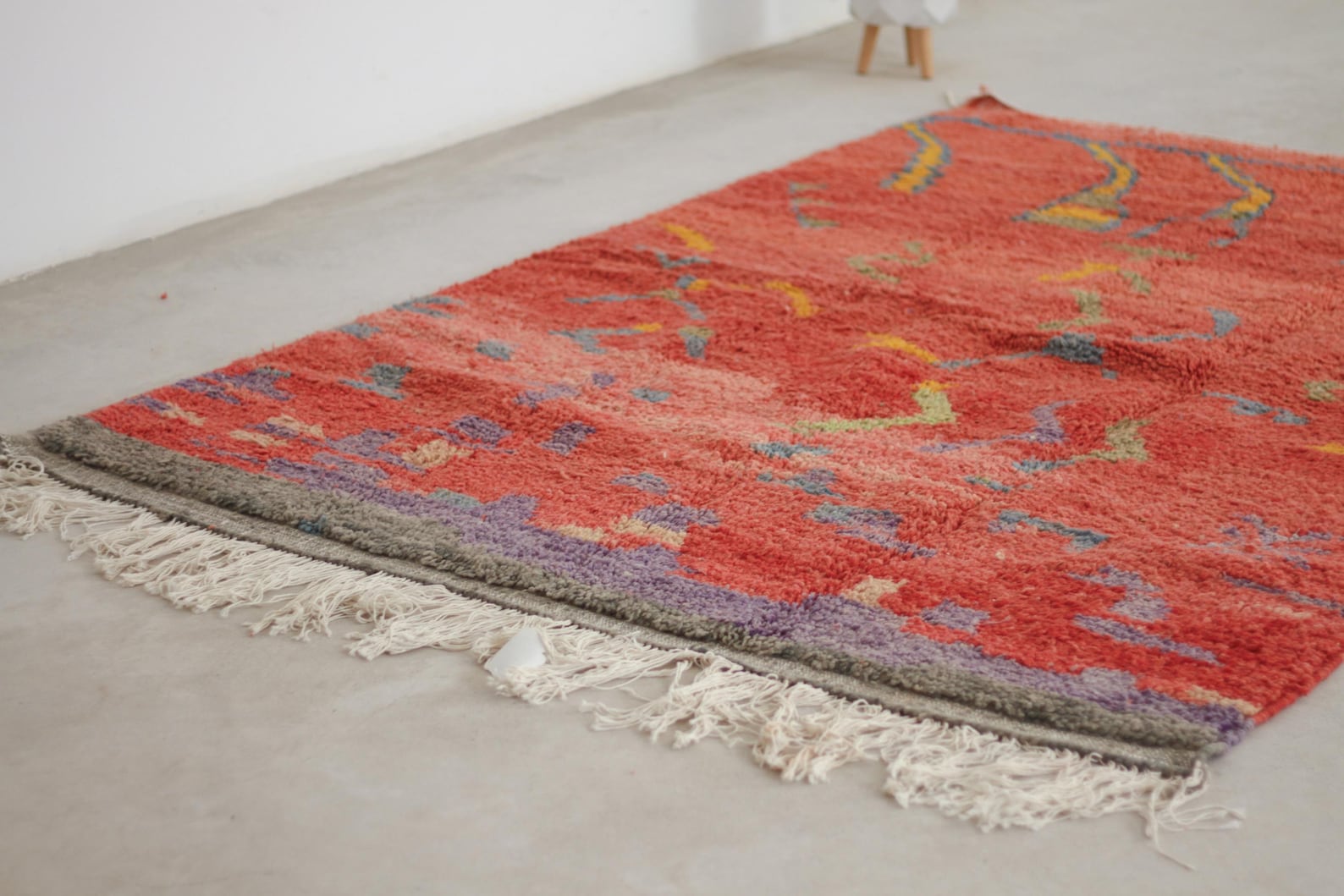 Red 8x5 Boujad Rug – colorful area rug, boho area rug, Handmade Wool Rug