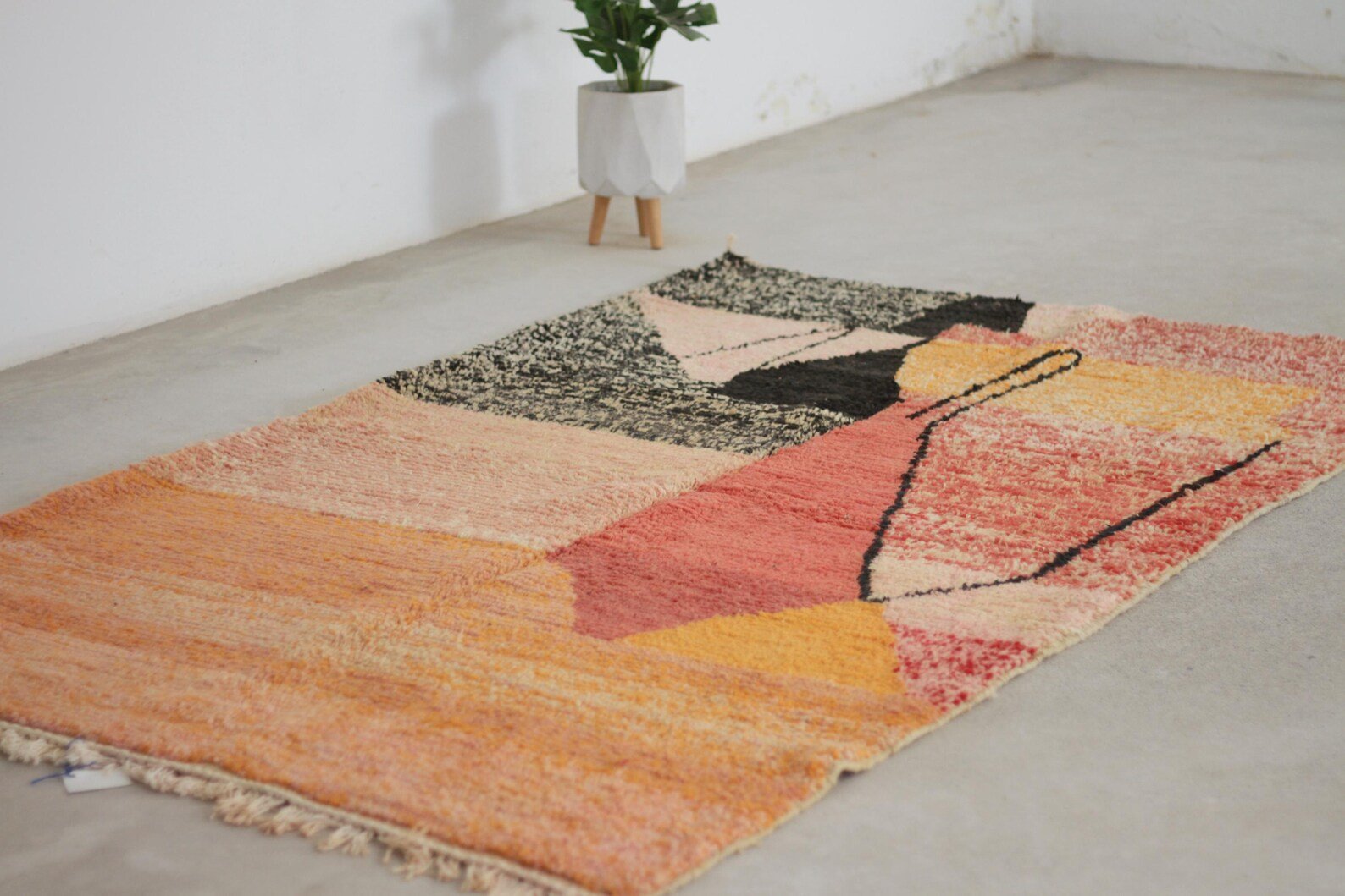 Orange 8x5 Boujad Rug – moroccan tribal rug, boujad rug, Handmade Wool Rug
